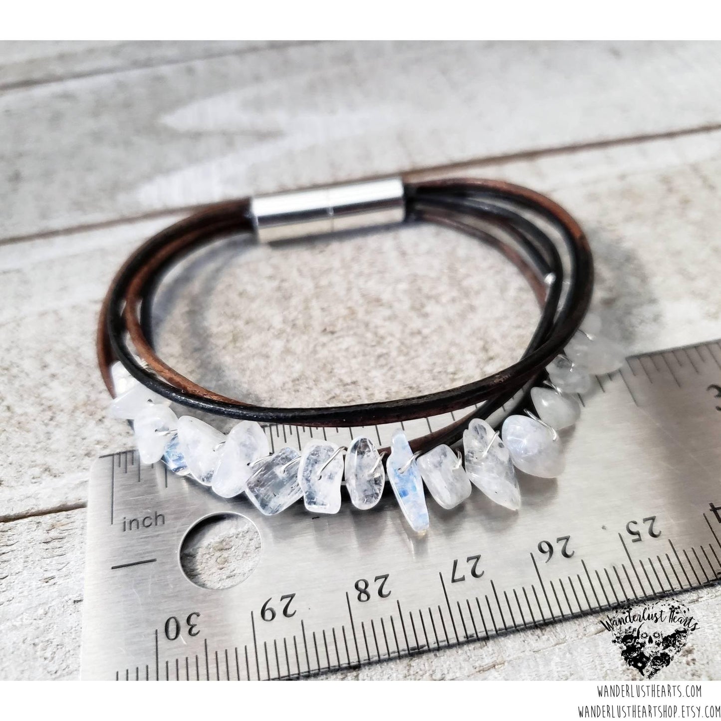 Moonstone leather bracelet