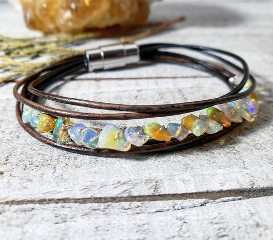 Opal leather bracelet