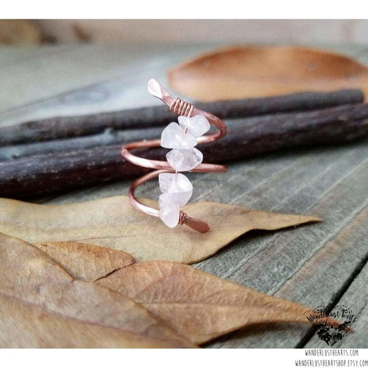 Rose quartz copper ring-Wanderlust Hearts
