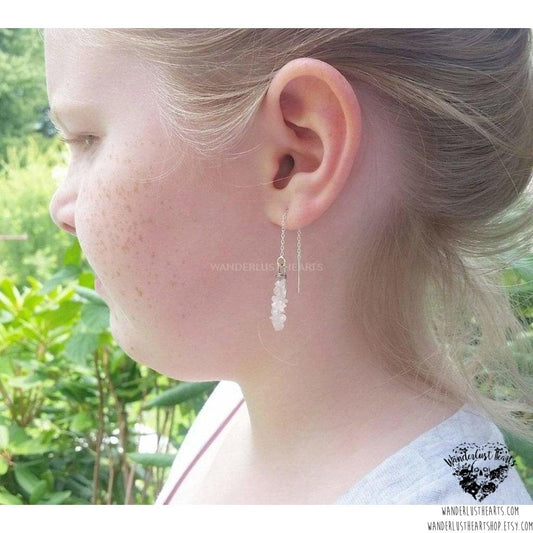 Rose quartz threader earrings | .925 sterling silver-Wanderlust Hearts