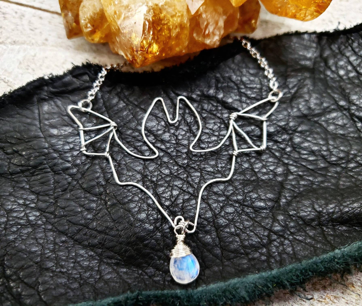 Silver wire Bat necklace