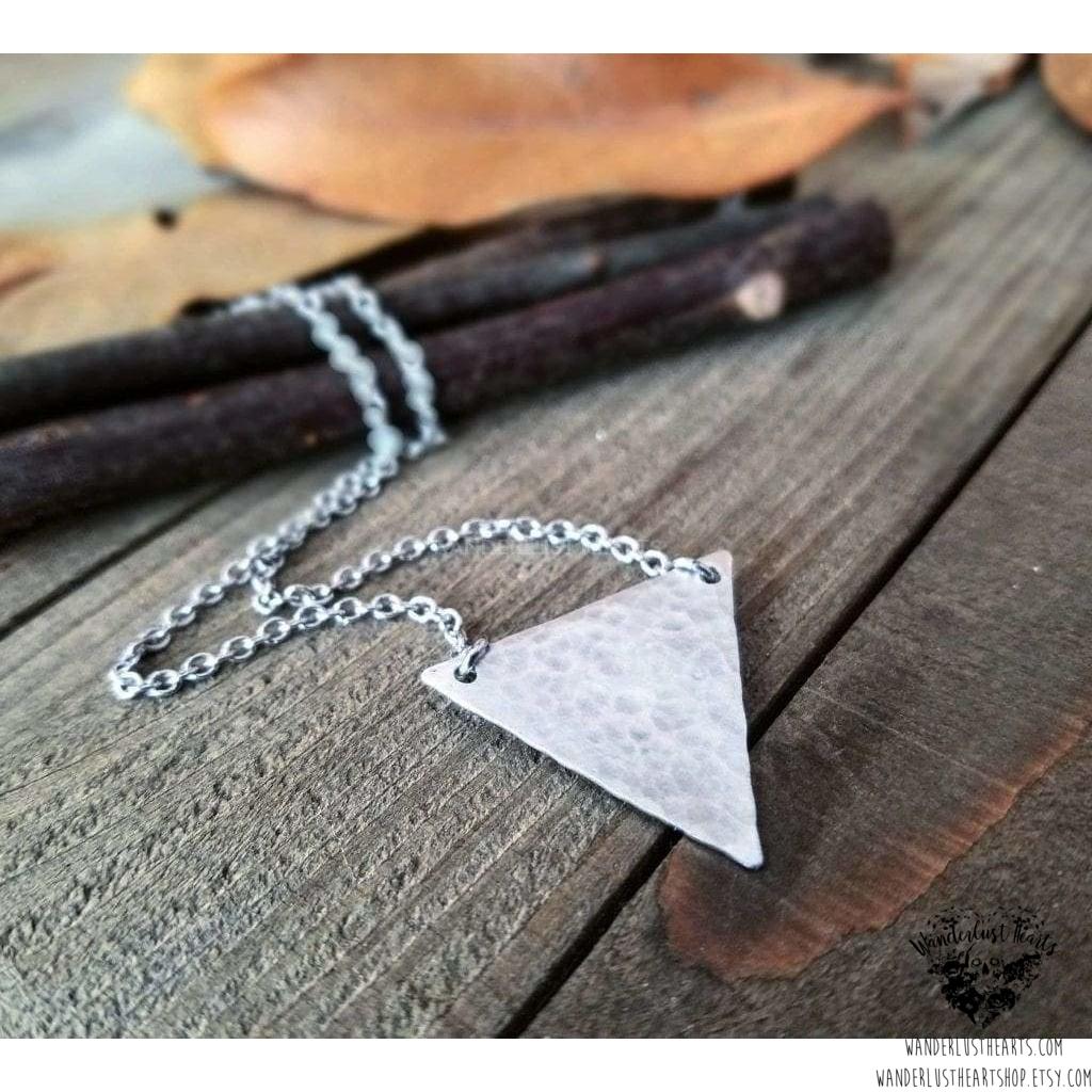 Silver triangle necklace | Hammered silver-Wanderlust Hearts