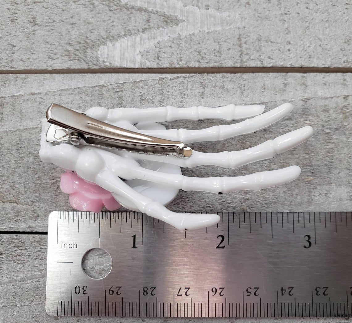 Pink/black Skeleton hand hair clip
