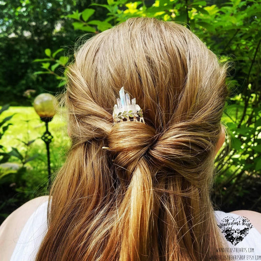 Tangerine quartz crystal Boho hair comb-Wanderlust Hearts