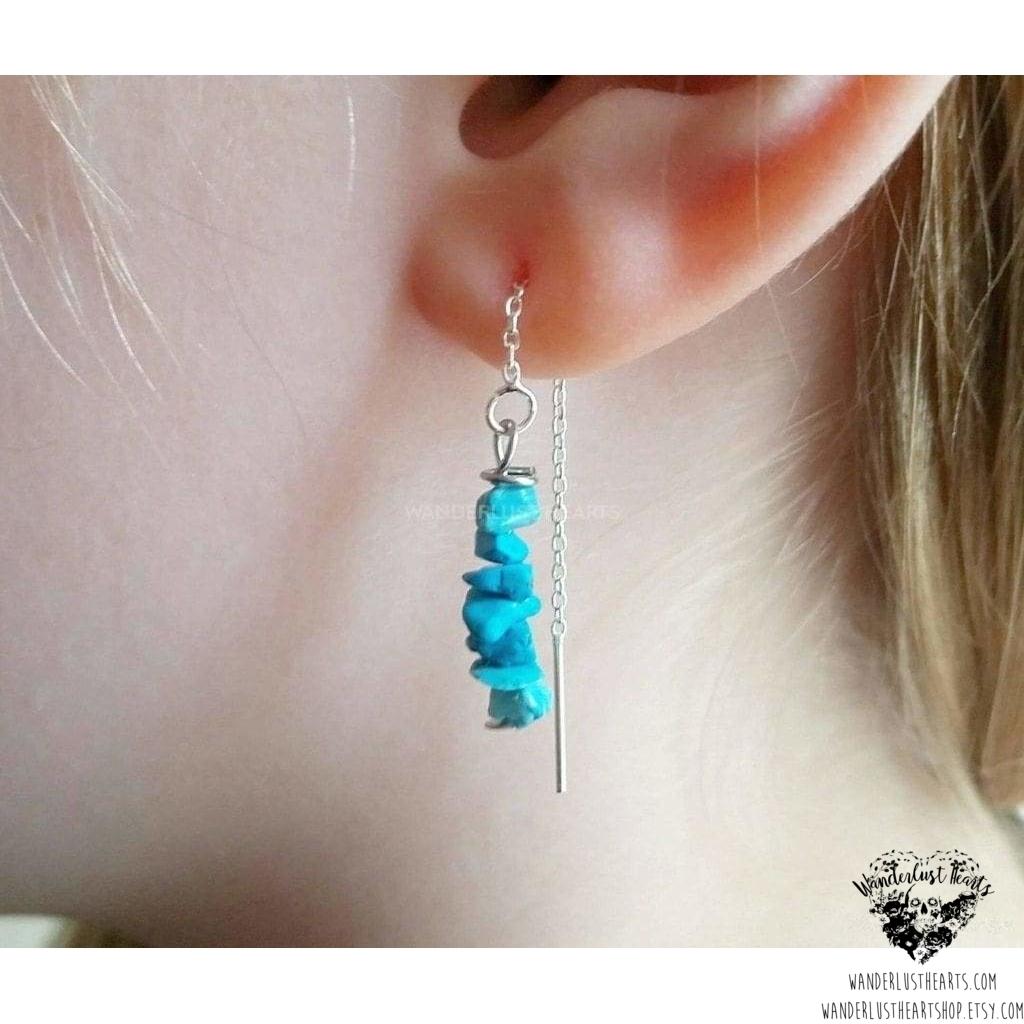 Turquoise threader earrings-Wanderlust Hearts