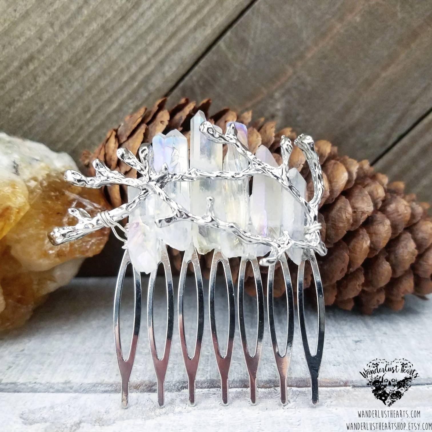 Winter Aura quartz hair comb-Wanderlust Hearts