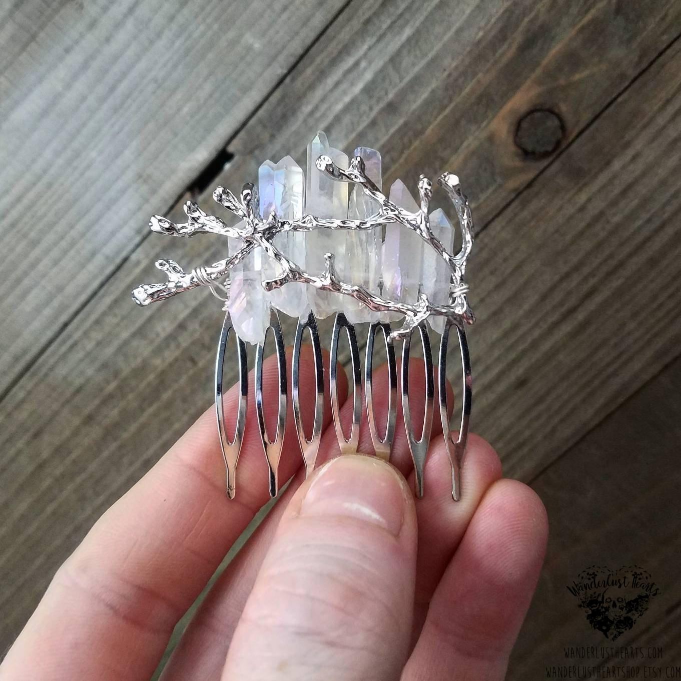 Winter Aura quartz hair comb-Wanderlust Hearts