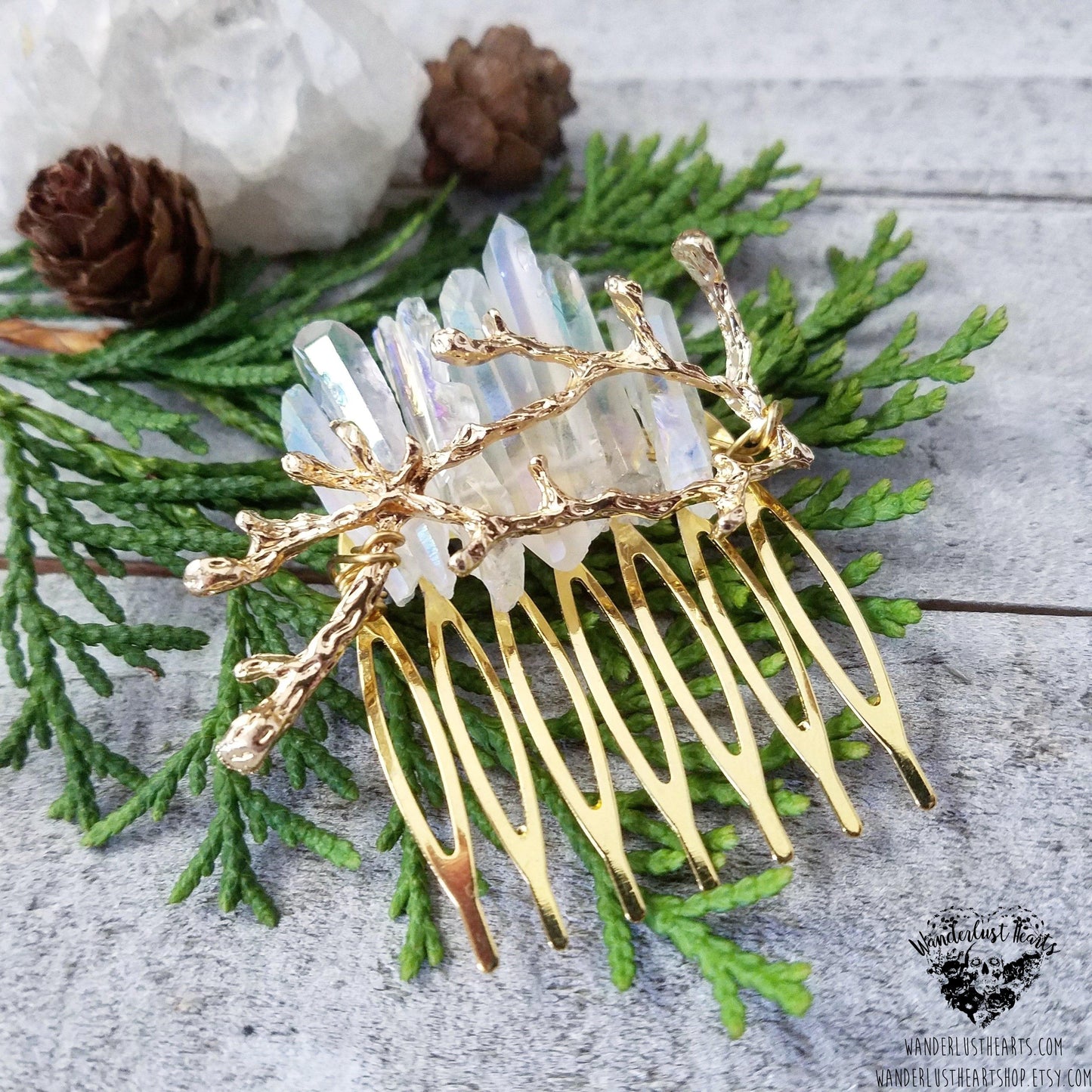 Winter Aura quartz hair comb-Wanderlust Hearts