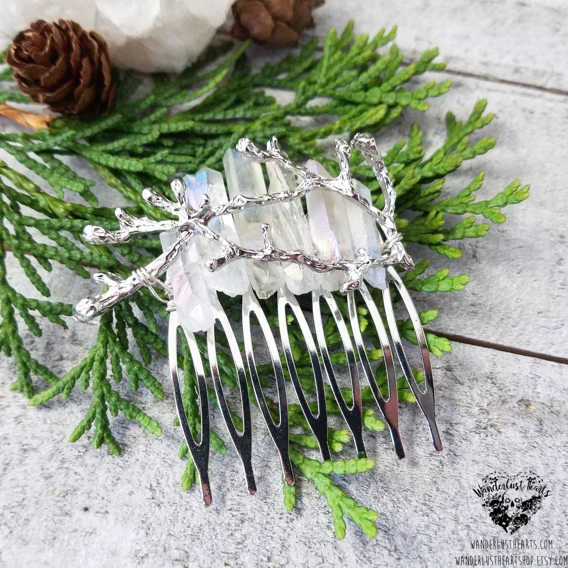 Winter Aura quartz hair comb-Wanderlust Hearts