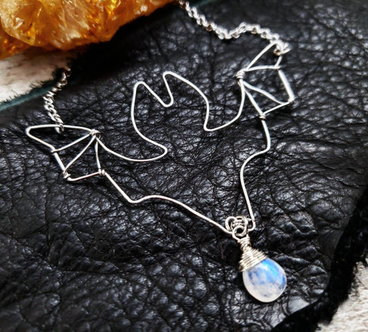 Silver wire Bat necklace