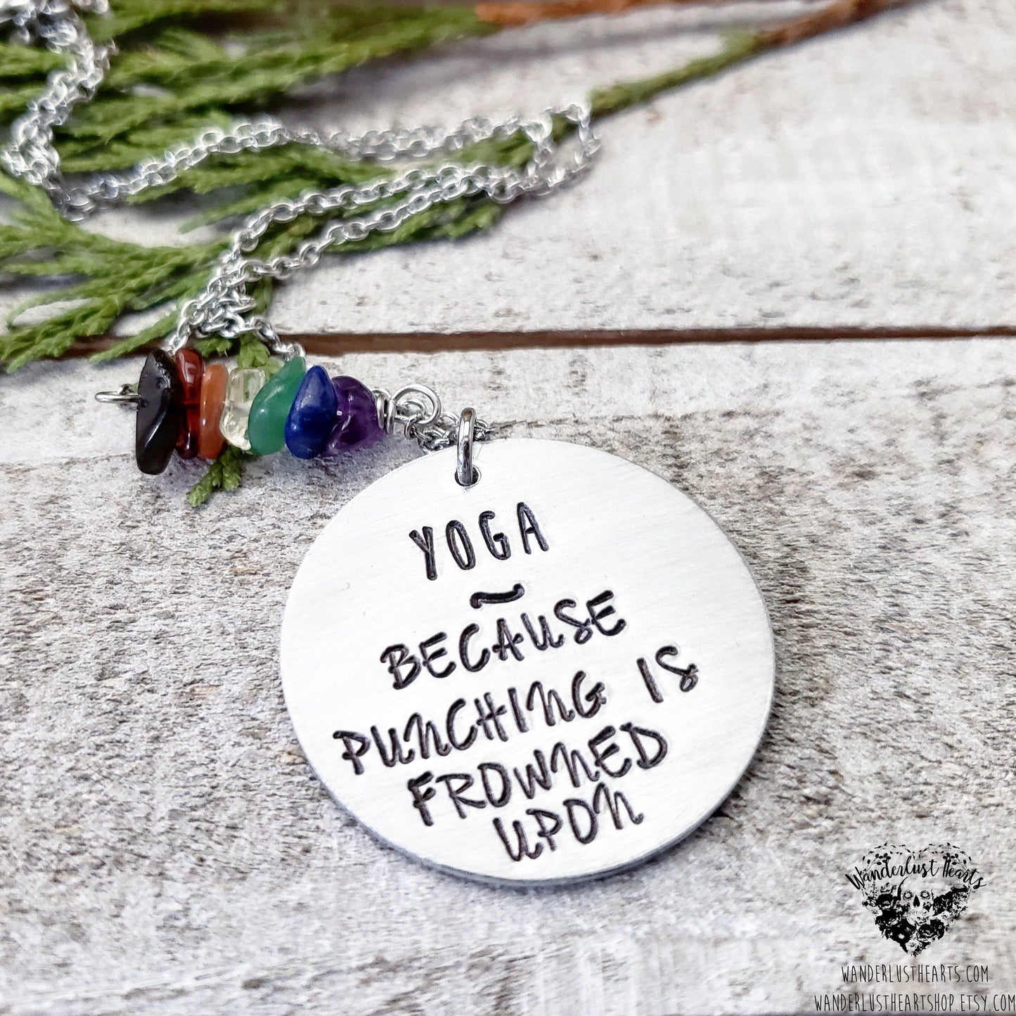 Yoga because punching is frowned upon necklace-Wanderlust Hearts