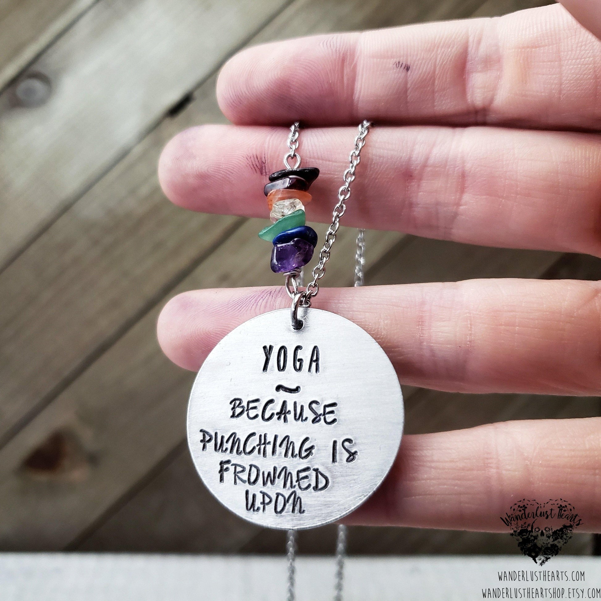 Yoga because punching is frowned upon necklace-Wanderlust Hearts