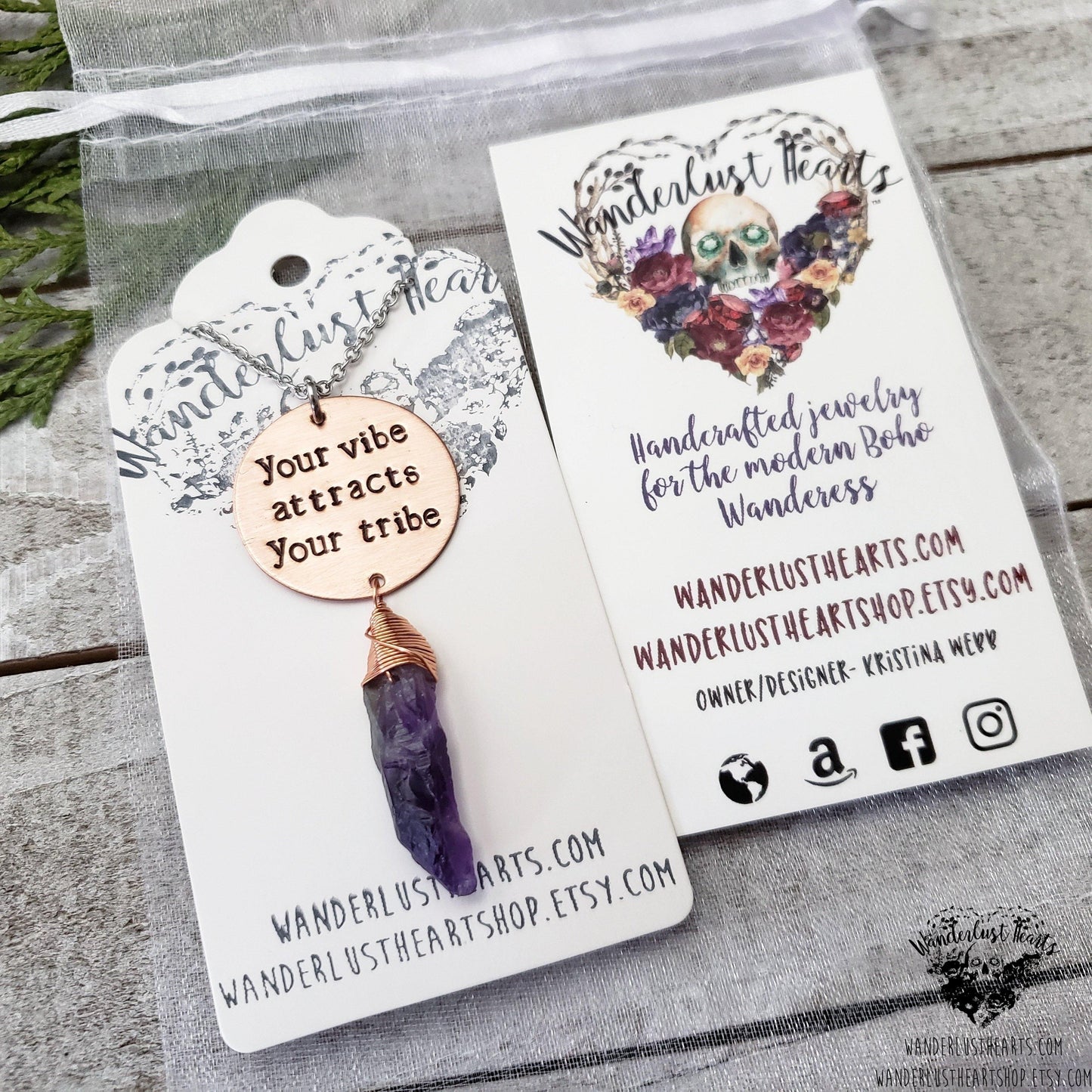 Your vibe attracts your tribe necklace-Wanderlust Hearts